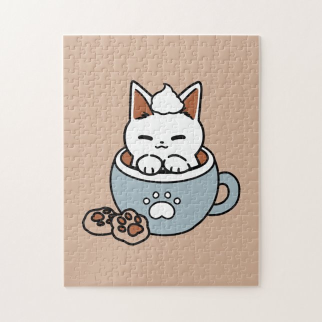 Quebra-cabeça Gato Adorável no Design de Férias de Mug - Gato e  (Vertical)