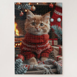 Quebra-cabeça Gato Angorá Turco Com Presentes De Natal Lareira