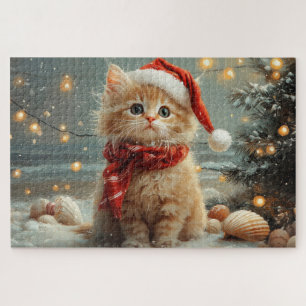 Quebra-cabeça Gato Angorá Turco Natal Praia Vintage