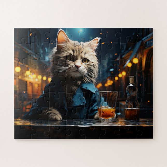 Quebra-cabeça Gato Arrumado no Café à Noite (Horizontal)