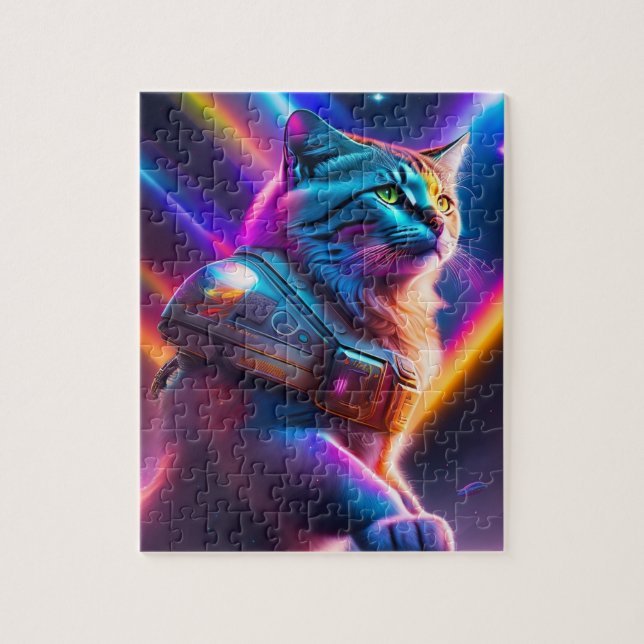 Quebra-cabeça Gato Astronauta de Ficção Científica Futurista Neo (Vertical)