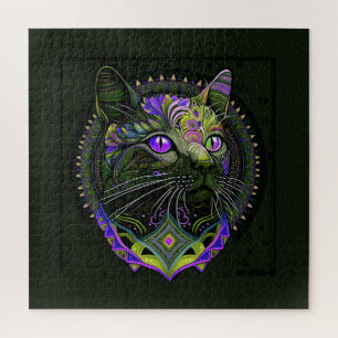 Quebra-cabeça Gato Bombaim Psicodélico em Roxo