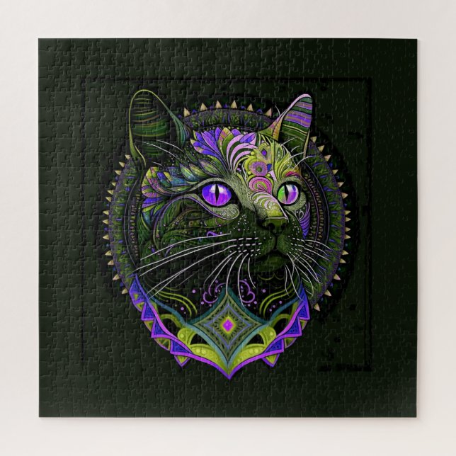 Quebra-cabeça Gato Bombaim Psicodélico em Roxo  (Vertical)