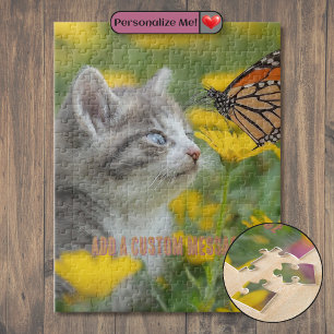 Quebra-cabeça Gato Branco Cinza Borboleta Monarca