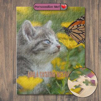 Quebra-cabeça Gato Branco Cinza Borboleta Monarca