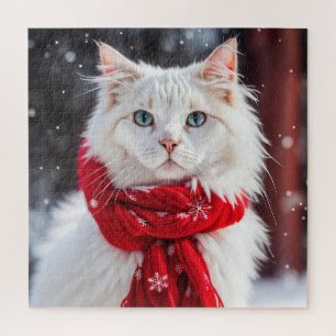 Quebra-cabeça Gato Branco com a espinha vermelha de inverno
