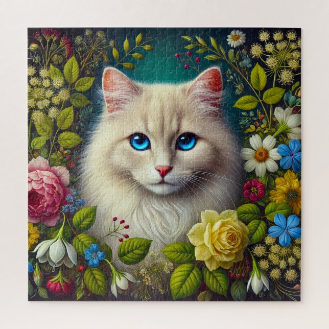 Quebra-cabeça Gato Branco Com Olhos Azuis (Vertical)