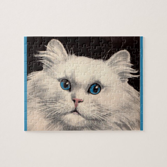 Quebra-cabeça gato branco com olhos azuis (Horizontal)