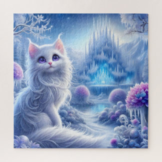 Quebra-cabeça Gato Branco Elegante em um Realm Mágico de Neve