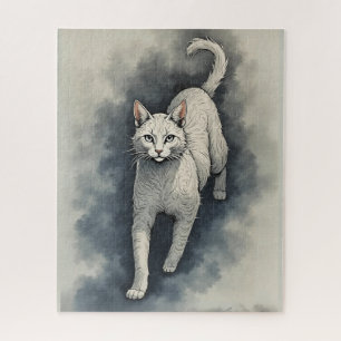 Quebra-cabeça Gato Branco em Estilo de Desenho a Tinta Chinesa