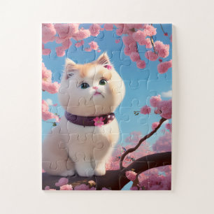 Quebra-cabeça Gato Branco na Primavera