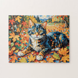 Quebra-cabeça Gato Brincalhão em Folhas de Outono