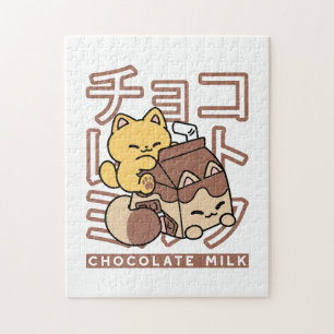 Quebra-cabeça Gato Cinto Trilho Chocolate Leite Cartonagem Kawai