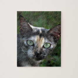 Quebra-cabeça Gato Cinza Marrom Branco com Olhos Verdes