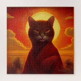 Quebra-cabeça Gato Cinza Vestindo Robe Fashion Em Cena Do Pôr Do