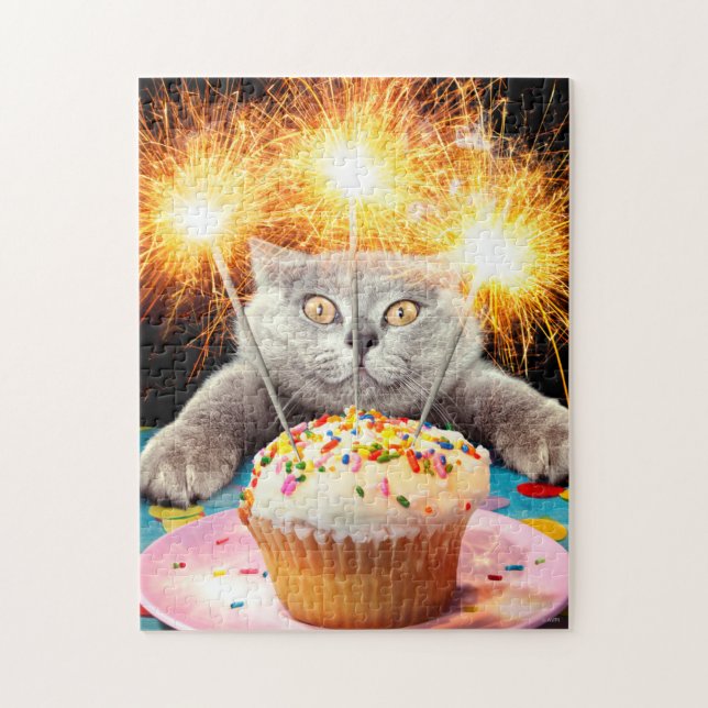 Quebra-cabeça Gato com Cupcake Sparkler (Vertical)