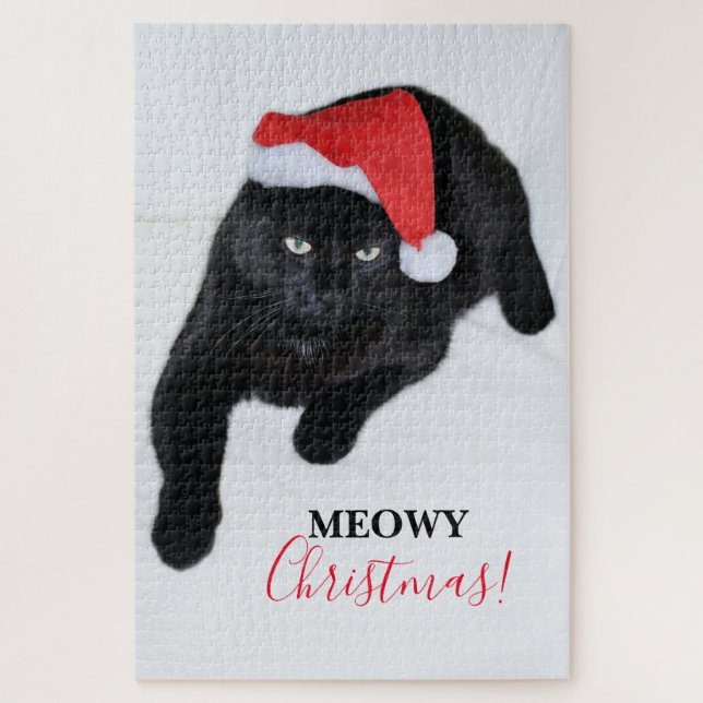 Quebra-cabeça Gato com o chapéu vermelho do papai noel (Vertical)