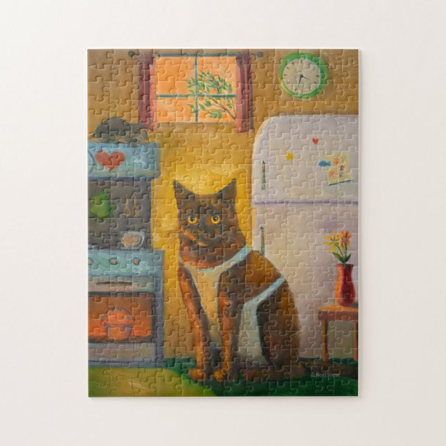 Quebra-cabeça Gato cozinhando Muffin em Cozinha de Algodão (Vertical)