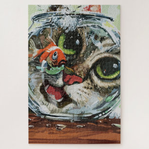 Quebra-cabeça Gato Curioso & Peixe Dourado Cauteloso