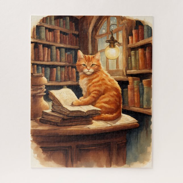 Quebra-cabeça gato da biblioteca enigma (Vertical)