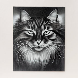 Quebra-cabeça Gato da Floresta Norueguesa em Preto e Branco