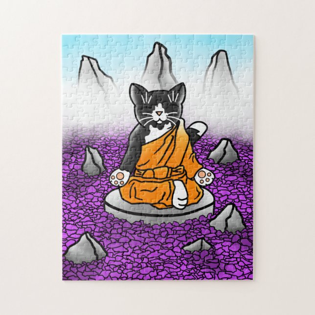 Quebra-cabeça Gato da Meditação Tuxedo Budista (Vertical)