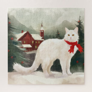 Quebra-cabeça Gato de Angora Turco no Natal da Neve