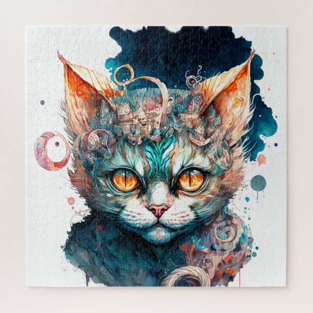 Quebra-cabeça Gato de aquarela no estilo steampunk (Vertical)