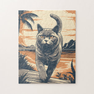 Quebra-cabeça Gato-de-Bairro-Britânico numa praia tropical