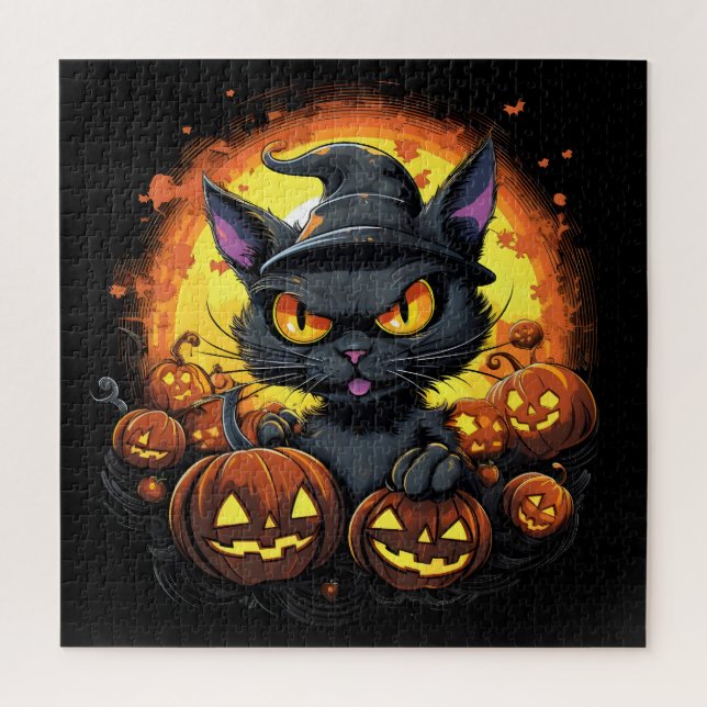 Quebra-cabeça Gato de Bruxa de Mestiçagem de Halloween (Vertical)
