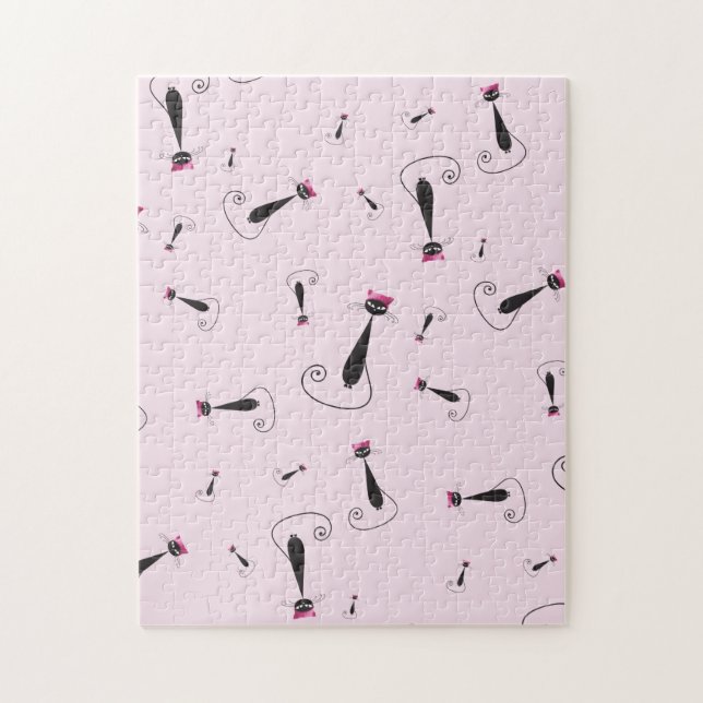 Quebra-cabeça Gato de Chapéu Rosa (Vertical)