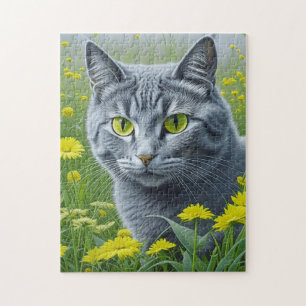 Quebra-cabeça Gato de Cinzas Bonitas com Olhos Amarelos Ai Art