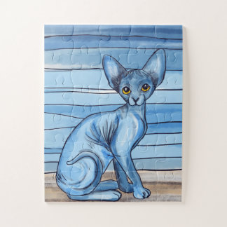 Quebra-cabeça Gato de Esfinge de Cor Azul