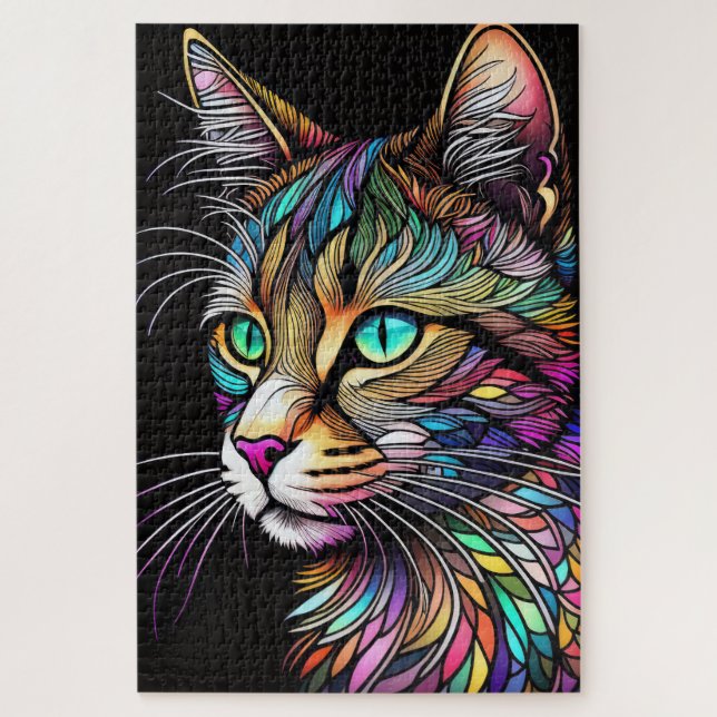 Quebra-cabeça Gato De Estilo De Vidro Obtido Por Aquarela (Vertical)