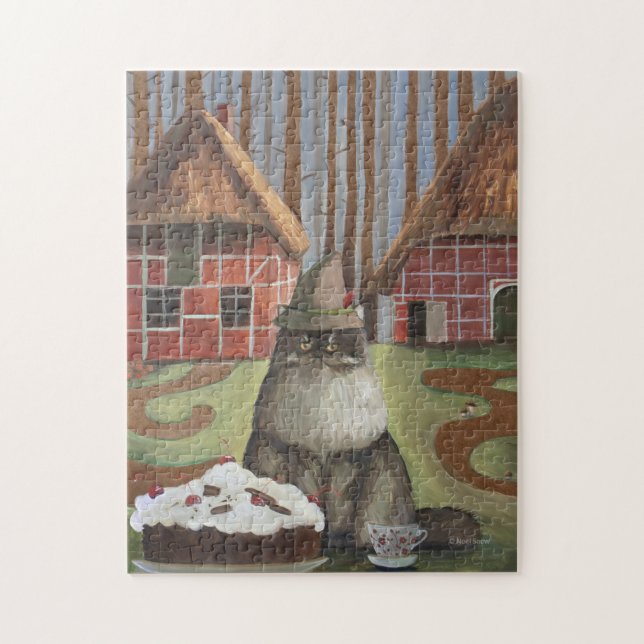 Quebra-cabeça Gato de Floresta Negra Alemã com Bolo (Vertical)