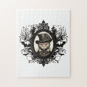 Quebra-cabeça Gato de Halloween, Gato de Vampiro, presas de dama