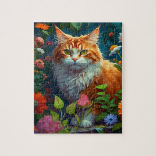 Quebra-cabeça Gato de Laranja-Corte nas Flores