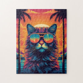 Quebra-cabeça Gato de Maine Coon com óculos de sol na praia