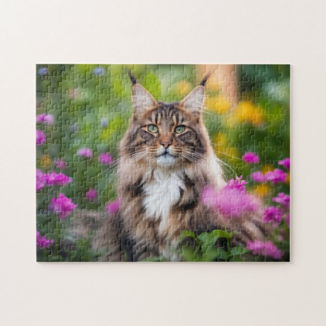 Quebra-cabeça Gato de Maine Coon em Campo Flor (Horizontal)