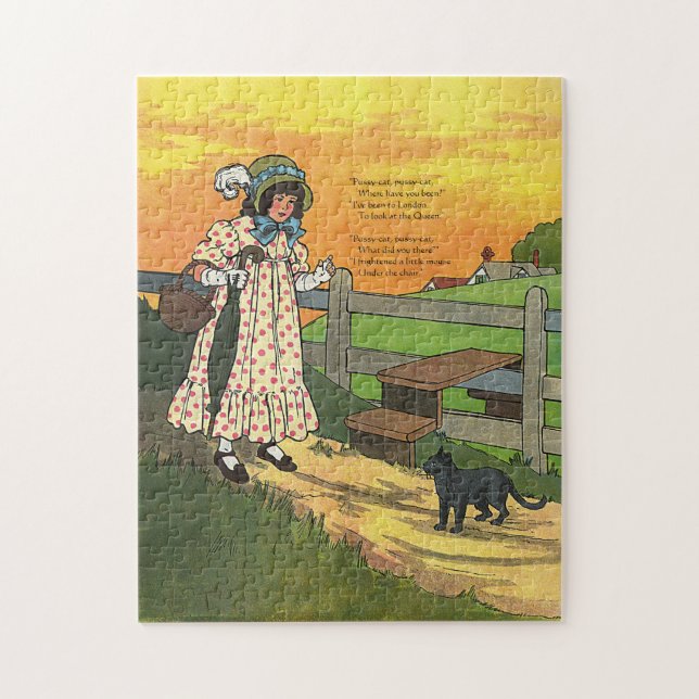 Quebra-cabeça Gato de merda onde você esteve? Madre Goose Rhyme (Vertical)