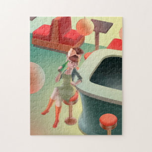 Quebra-cabeça Gato de na moda com frasco sentado no Bar