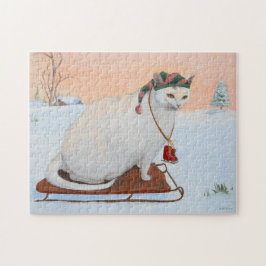 Quebra-cabeça Gato de Natal Branco na neve