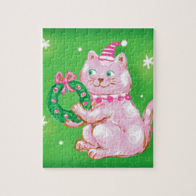 Quebra-cabeça Gato de Natal de Desenho Animado Fofo Segurando Co (Vertical)