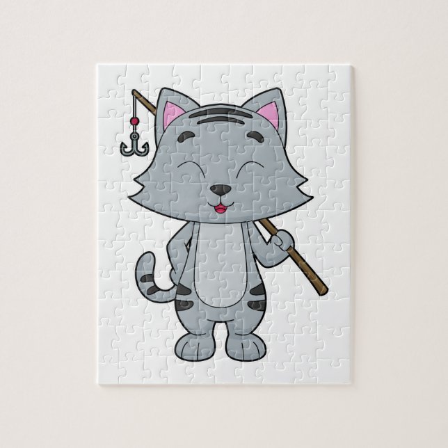 Quebra-cabeça Gato de Pesca e Pesca (Vertical)