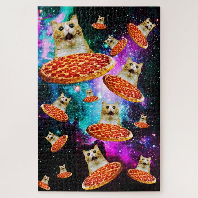 Quebra-cabeça Gato de pizza espacial engraçado (Vertical)