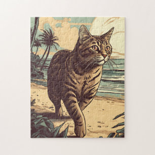 Quebra-cabeça Gato de Shorthair americano em uma praia tropical