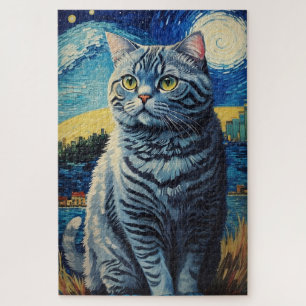 Quebra-cabeça Gato de Shorthair britânico na Noite Estrelada