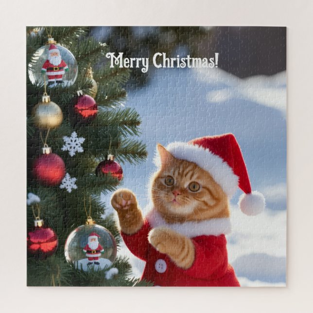 Quebra-cabeça Gato decorando árvore de Natal (Vertical)