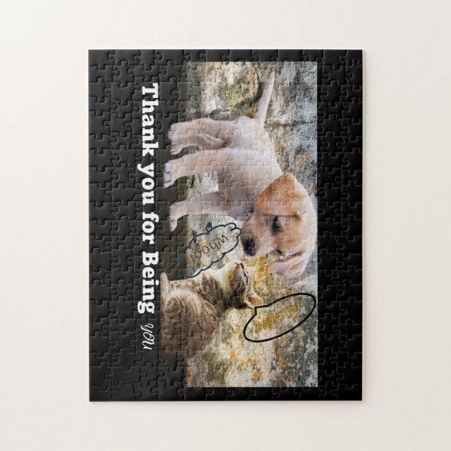 Quebra-cabeça Gato e cão com obrigado de texto (Vertical)