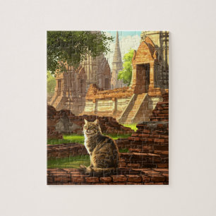 Quebra-cabeça Gato em Ayutthaya Tailândia Viagem